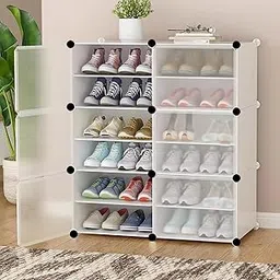 Nasmodo 24 Pair - 6 Layer Shoe Rack for Home Plastic Portable Shoe Rack Organizer with Dustproof Door for Heels, Slippers, Boots, Multi-Purpose Shelf Shoe Storage Cabinet Stand with Hooks-picture-17
