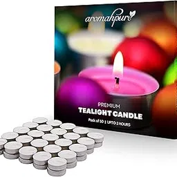 Aromahpure Unscented Decorative Tealight Candles | Wax Tealight Candle | 10 gm, 50 Pcs| Unscented Smokeless Candles | 3 Hours Burning Time Guaranteed | for Home Decoration & Celebration-picture-10