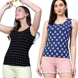Women Tank Top Cotton Sleeveless Crop & Regular Fit Stylish Top | Printed Casual Wear for Women & Girls | Summer Gym Yoga Workout Fitness Top | Round Neck & Fashion Tank Tee for Casual-image-8
