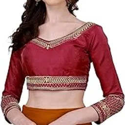 vihu fashion Women's Milan Silk Heavy Embroidery with Sequins Worked Full Sleeve Fancy Saree Blouse-picture-34