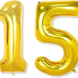 15 number Golden Foil Balloon 16 inch Size Birthday Decoration Items Pack of 2 | 15th Year Balloons | Fifteen-picture-15