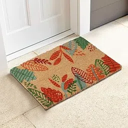 HOKIPO 40x60 cm Natural Coconut Coir Mat for Entrance with Antislip PVC Backing, Multicolor (IN-467) image 1