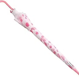 Polka Dot Long Handle Stick Umbrella for Women | Stylish Waterproof & Windproof Polyester Umbrella with Curved Grip Handle for Rain and Sun (Pink and White)-image-8