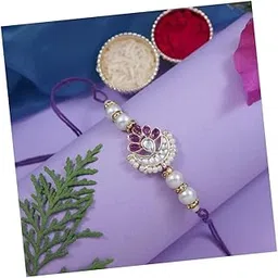 i jewels Designer Kundan Pearl Rakhi With Roli Chawal & Rakshabandhan Card for Brother/Bro/Bhai/Men-picture-30