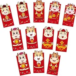 Dorakitten 12PCS 2021 Ox Lucky Money Envelope Cow Creative Chinese Red Envelope 2021 Zodiac New Year Lucky Money Packets Multicolor-picture-52