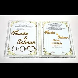 Acrylic Personalized Nikah Nama Booklet | Nikah Nama Certificate with Thumbprint | 3D Golden Acrylic Lettering | White and Golden Colour, 9 x 12 Inches by DM Antique Creations-image-20