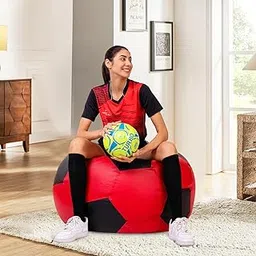 Amazon Brand - Solimo Football XXXL Faux Leather Bean Bag Filled With Beans (Red & Black)-picture-26