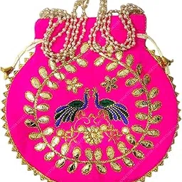 shaktism Matka Mayur Embroidered Potli Silk Storage, Potli Pouches for Jewelleries Return Gift Bags, Women's Handbag Shagun Bags for Weeding, Engagement --picture-22