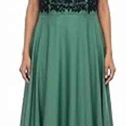 addplus XXL Bottle Green Party Gown for Women Long Embroidered Evening Dress Sleeveless Net Flare-picture-35
