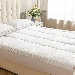 Sunsle Extra Thick Mattress Topper Full Size Mattress Pads Cover, Quilted Fitted Pillow Top with 700GSM Down Alternative Fill 18 Inch Deep Pocket, White Fluffy Bed Topper and Matress Protecter-picture-16