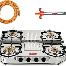 Khaitan Combo - 1 Unit 4 Burner Double Decker Pro Manual Lpg Stainless Steel Gas Stove + 1 Unit Hindflame Kitchen Lighter + 1 Unit Hindflame Lpg Hose Pipe (1.5 Mtr)-image-35