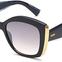 100% UV protected sunglasses for Women with Shiny Blue-Shiny Light gold Polycarbonate frame | Size - Large with Greycolored lens-image-11