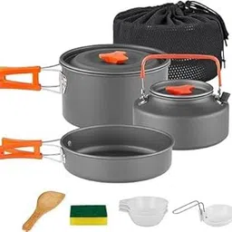 VIPREKHO Camping Cookware Mess Kit with Camping Gas Stove, Lightweight Hiking Cookware Set with Gas Stove, Nonstick Aluminum Cooking Kit, Pot Pan Kettle Backpacking Mess Kit with Bowls | 1 Pcs-picture-16