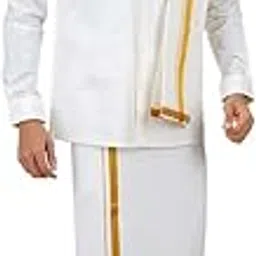 ramraj cotton Men’s Pure Cotton Full Sleeve Shirt with Jari Border Dhoti Set with Towel-picture-50