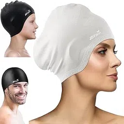 JD Fresh Swimming Cap for Men & Women for Long Hair & Adults with Ear Cover Protection Chlorine Resistant Head Cap, Waterproof Swimming caps for Kids (Grey)-picture-35