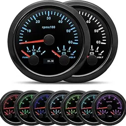 ARTILAURA 3in1 Tachometer+ Fuel Level (Adjust 240-33ohms, 0-90ohms, 0-190ohms, 10-180ohms) + Voltmeter, 85mm 3-3/8" Boat 6000 RPM Gauge 7 Color Waterproof for Marine Car AUTO-picture-40