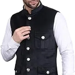 jack & sparrow Men's Regular Fit Velvet Nehru jacket | Elegant Party, Festival Wear Waistcoat-picture-16