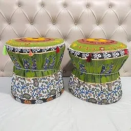 Jain-House Muddy Footstool Bamboo Cover Mudda Ottoman Pouffe Cover Multi Colour Size 17x18 Inches-picture-37