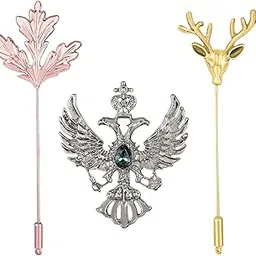 Combo of Mapel Leaf, Deer Face and Dual Head Eagle Shaped Wedding Brooch/Lapel Pin with Blue Crystals for Men (CO1105482M)-image-11
