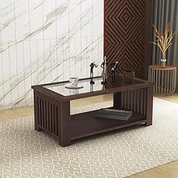 Ganpati Arts Solid Sheesham Wood Coffee Table with Glass Top and 1 Large Shelf Wooden Center Table for Home and Living Room (Walnut Finish) 1 Year Warranty-image-7