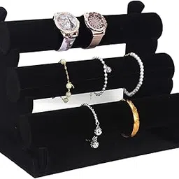 MAYCREATE® Bracelet Organizer 3-Tier Bracelets Holder Jewelry Display Stand for Watch, Bangle, Bracelet - Detachable Velvet Desk Showcase Storage Rack, Black-picture-10