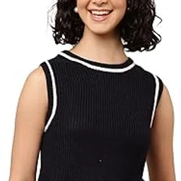 nobarr Women's Acrylic Sleeveless with Round-Neck Dark Blue Sweater Vest-picture-41