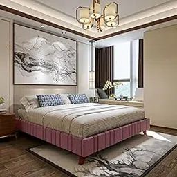 SABTA Craft Modern Upholstered Double Size Bed for Bedroom | Wooden Double Bed | Platform Cot Bed with Upholstery Premium Fabric | 6.5 x 4 Ft | Sheesham Solid Wood (Rosewood, Pink)-picture-10