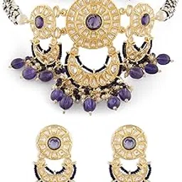 zaveri pearls Purple Stones Multistrand Beaded Kundan Choker Necklace & Earring Set For Women-ZPFK17609-picture-46