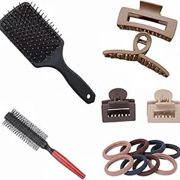 Returngifts Premium Hair Styling Kit for Women – Paddle Brush, Round Brush,2 large and 2 medium clutchers and 9 Elastic Hair Ties – Complete Hair Care & Styling Essentials Set-image-2