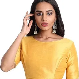 jisb Women's Raw Silk Elbow Length Sleeves Saree Blouse-picture-20