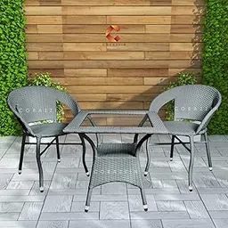 Corazzin Garden Patio Seating Chair And Table Set Outdoor Balcony Garden Coffee Table Set Furniture With 1 Square Table And 2 Chairs Set (Grey) - Rattan, 32 Inch, 19 Inch-picture-17