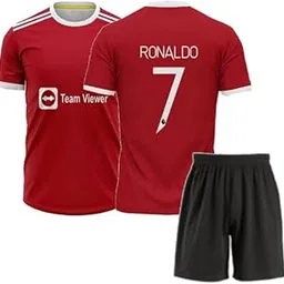 Sports Football Team Red Half Sleeve Jersey Ronaldo 7 Fans Tshirt with Black Shorts for Mens and Boys-picture-23