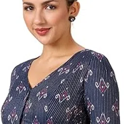 studio shringaar Women's Blue Cotton Handloom Ikat Stretchable (Smocked) Readymade Saree Blouse-picture-32