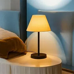 Modern Black Metal Table Lamp with Beige Fabric Shade – Bedside Nightstand Lamp for Bedroom, Living Room & Office – Contemporary Home Décor Lighting-image-12