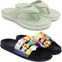 pampy angel Combo Pack of 2 Slipper/Flip Flops/Slides/Clogs/Sandals for Women (V-Snow Vs MixVeg)-picture-49