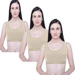 javeree Women's Lycra Cotton Non Padded Wire Free Full Coverage Sports Bra Suitable Size (28 to 34) Multicolour Pack of 3-picture-25
