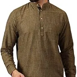 latest chikan Men's Cotton Regular Self Design Short Kurta Full Sleeves - Casual Ethnic Wear-picture-32