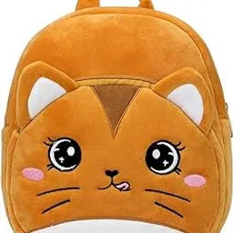 blingnbeats Cute Cat Face Mini Backpack, Plush Orange Kitty Design, Kids School Bag-picture-39
