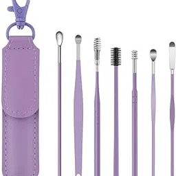7PCS Earwax Removal Kit Stainless Steel Digging Ears Cleaning Portable Tool Grooming Kit Manicure Set Pedicure Toe Nail Art Tools (PURPLE) image 1