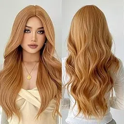 Hymaa Long Golden Blonde Wavy Wigs for Women Wig Body Middle Part Hair Heat Resistant Wig Synthetic Natural Looking for Daily Party Use(26 inch, Blonde) Free Wig Cap-picture-11