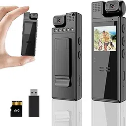 Mini Body Camera 1080P Portable Small Body Worn Cam Wearable Pocket Video Recorder with 180° Rotatable Lens, 1.3" LCD, Night Vision for Security Guard, Law Enforcement, Built-in 64G Memory Card-picture-12