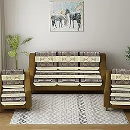 WYTOMAH Cotton Fabric Damask Design Sofa Covers Set (WxH 69x178 cm) (5 Seater, Brown)-picture-27
