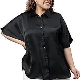 the pink moon Women's Regular Fit Plus Size Black Satin Kaftan Top - (SHR_TIM10W_Black)-picture-17