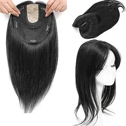 VIEWS 5 Clip Matt hair Middle Partition Straight Synthetic Hair Topper 22 Inch, Hairpiece/Hair Extensions for Women (Black Color)-picture-34