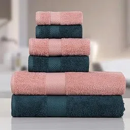 Micro Twist Towel 600 GSM 6 Pcs Towel Set 2 Bath +2 Hand+2 Face-Peacock Blue-Pastel Peach-picture-28