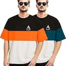 kroptee Stylish Men Color Block Oversized T-Shirt Round Neck T-Shirt(Pack of 2)-picture-10