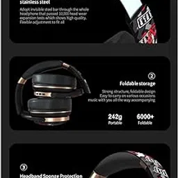 HEAVENGLOW Bluetooth Headphones Over Ear Foldable Built-in Mic Soft Earmuffs Red-picture-25