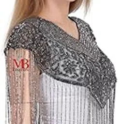 Women's Net Cape, V-Neck Poncho with Beaded Embroidery, Sleeveless-image-82