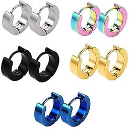 nimz Mens Jewellery Valentine Multi Golden Silver Dumbells Stud Bali Hoop earrings for men/Ear rings Combo For Men/Gents/Boys/unisex Non-Piercing Ear mens jewellery Copper Hoop Earring-picture-33