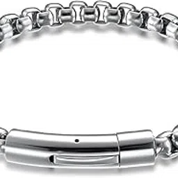 Men's Bracelet Stainless Steel Cuban Box Chain Magnetic Clasp Jewelry | Rust-Free Fashion Hand Chain Gift for Him | Stylish Bracelet for Men-image-6